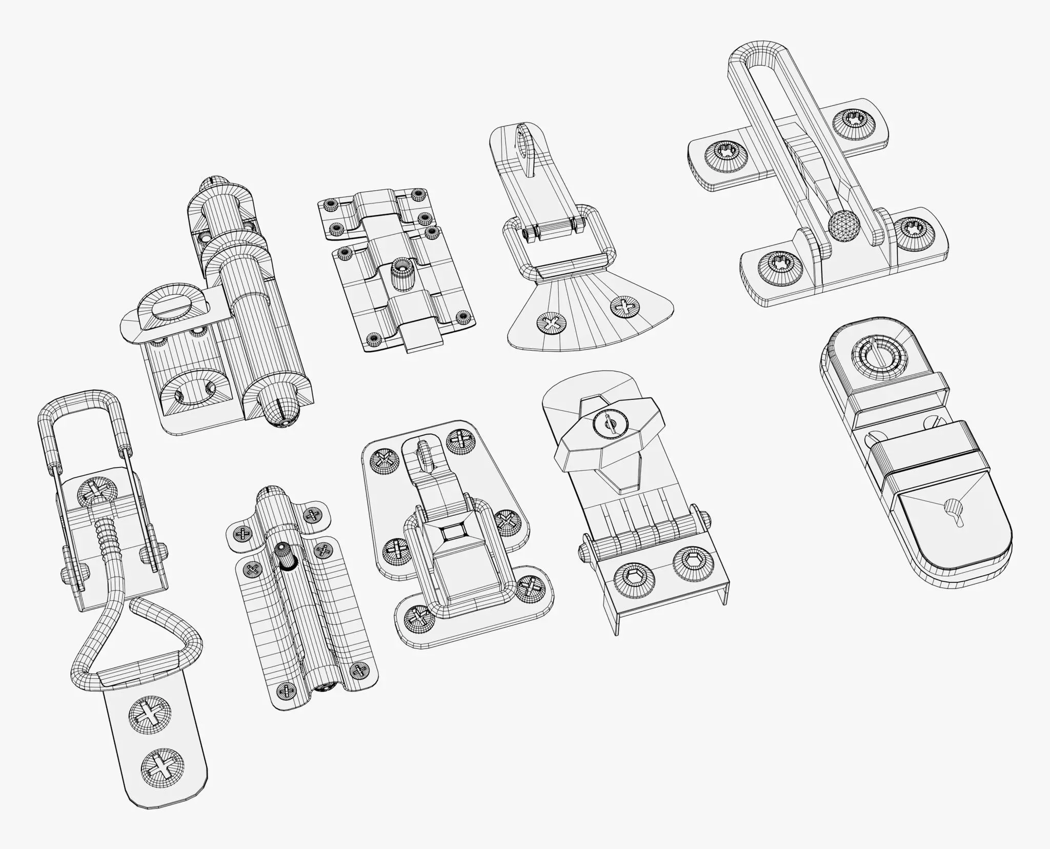 Metal Fastener and Clasp Set M1 3D model_10