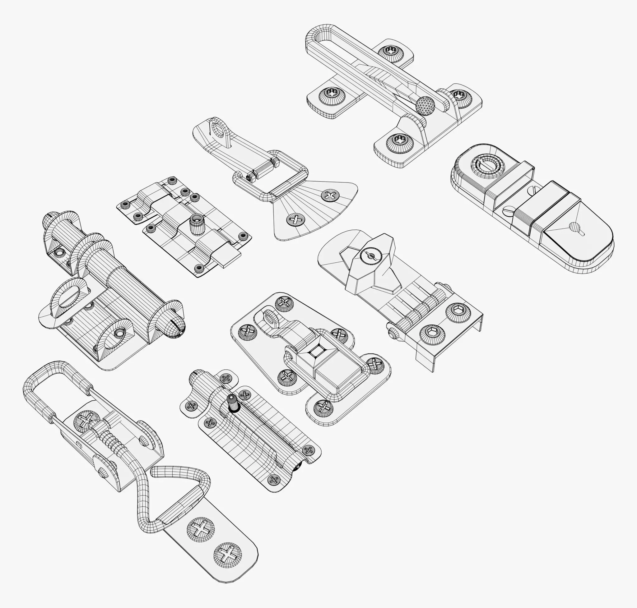 Metal Fastener and Clasp Set M1 3D model_6