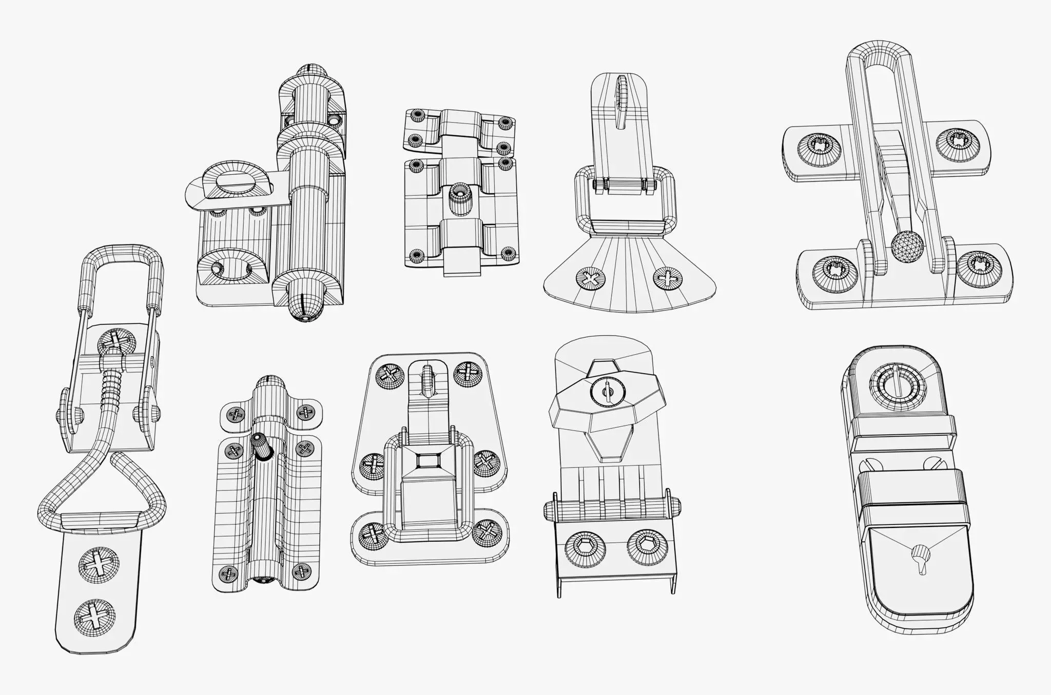 Metal Fastener and Clasp Set M1 3D model_7