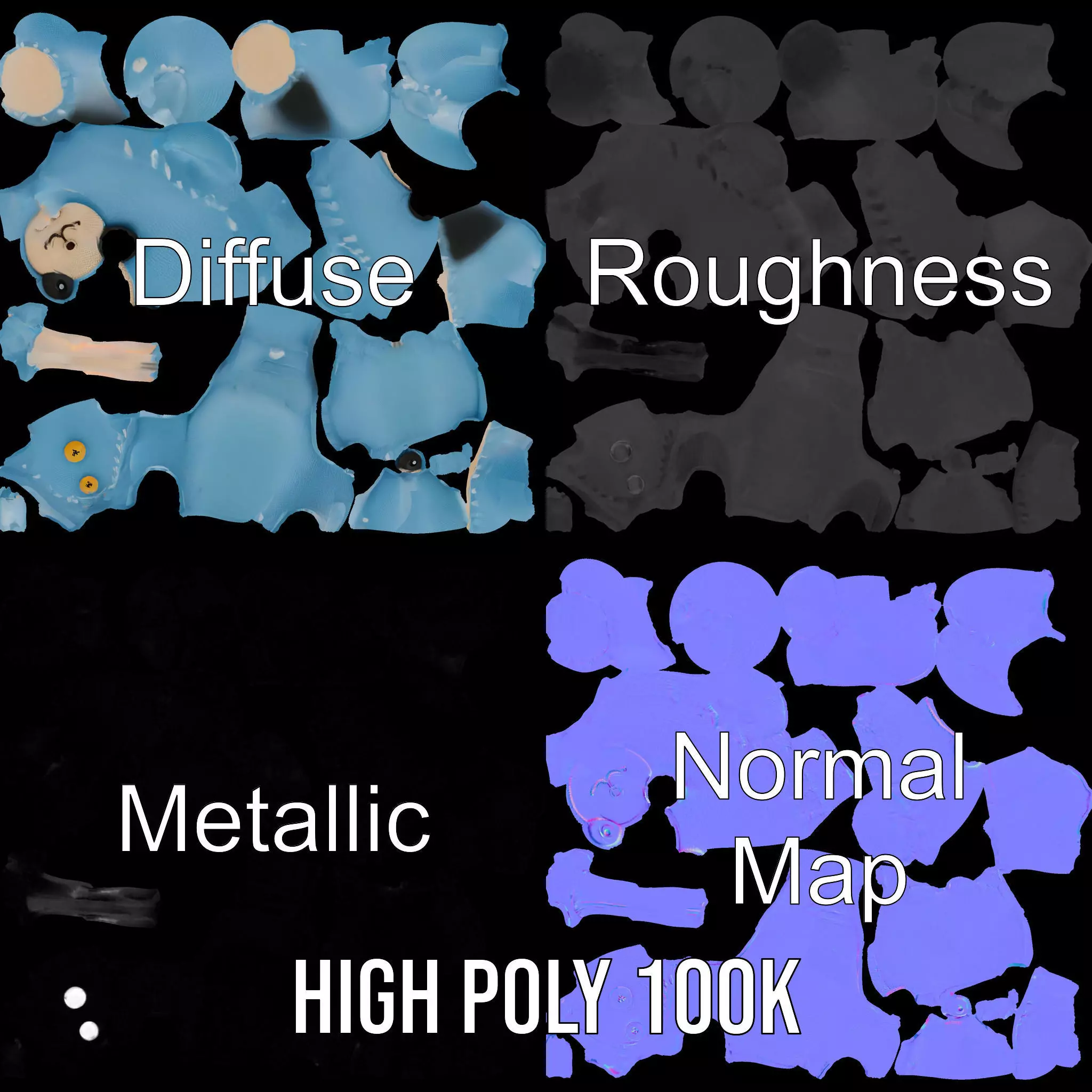 Blue Plush Teddy model pack Low-poly 3D model_3