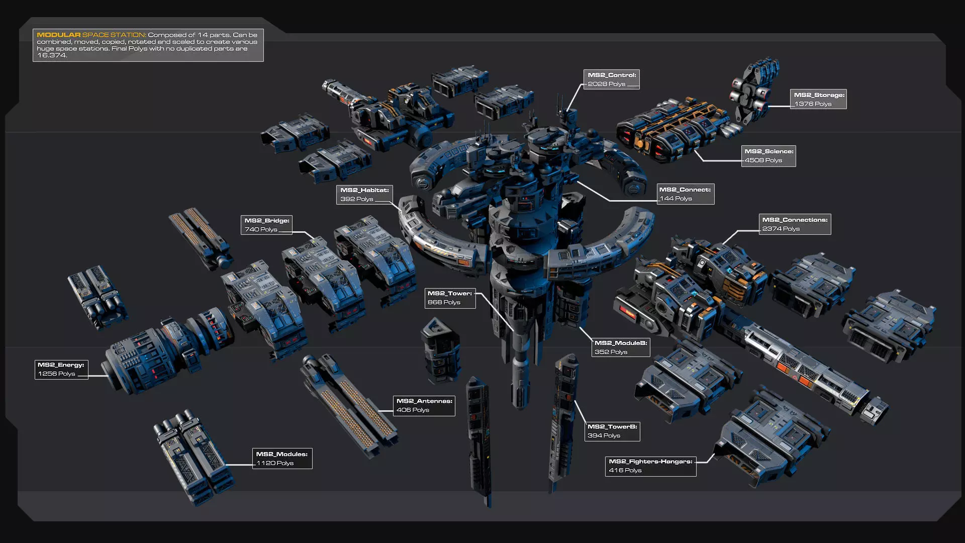 MODULAR Space Station - MS2  Low-poly 3D model_2