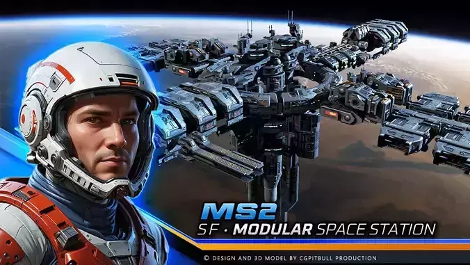 MODULAR Space Station - MS2  Low-poly 3D model