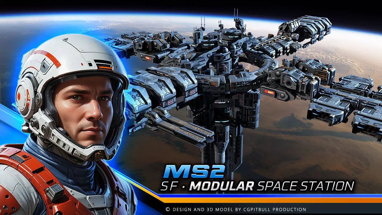 MODULAR Space Station - MS2  Low-poly 3D model_0