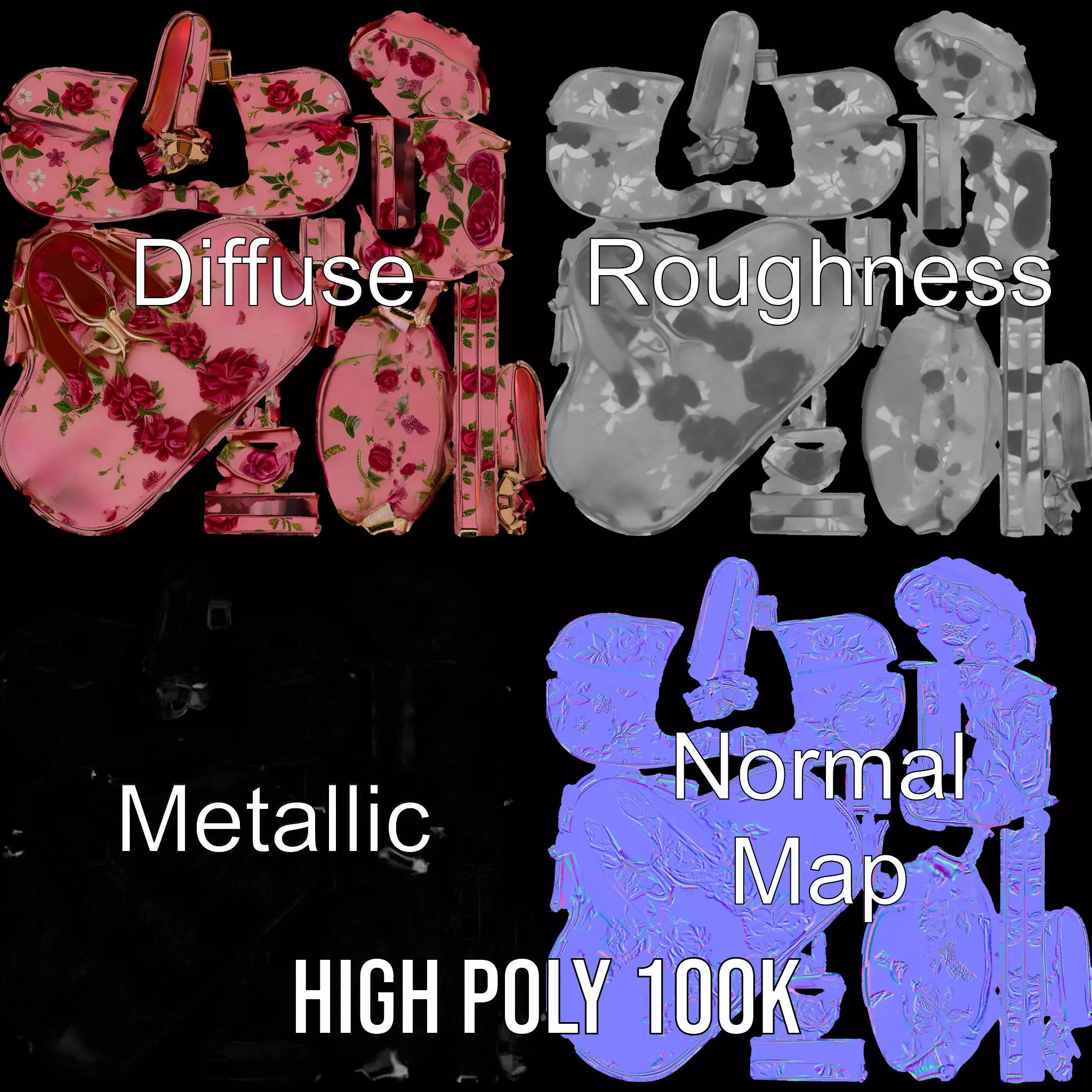 Floral Pink Saddle model pack Low-poly 3D model_3