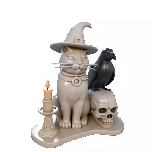 2248Witch Cat Composition Skull Raven Candleholder 3D print model_8