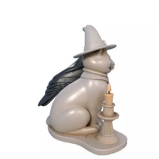 2248Witch Cat Composition Skull Raven Candleholder 3D print model_15