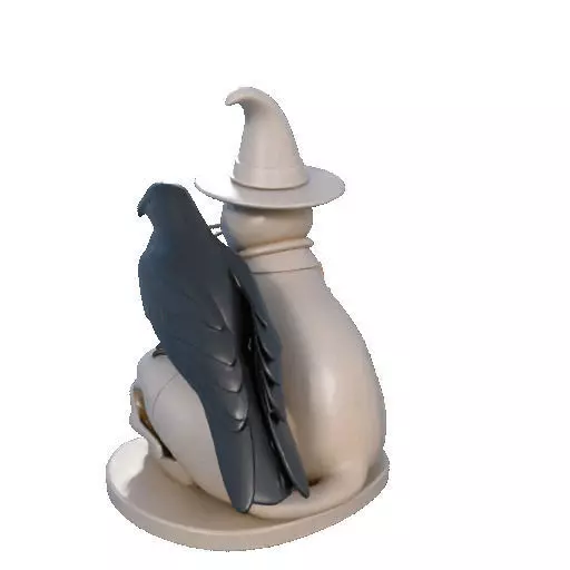2248Witch Cat Composition Skull Raven Candleholder 3D print model_25