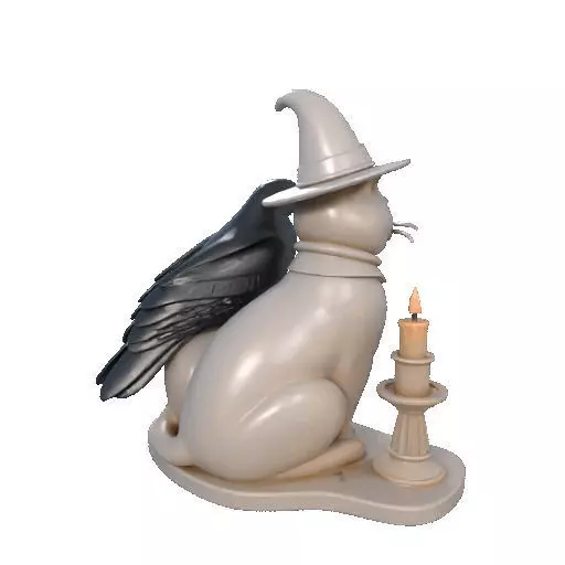 2248Witch Cat Composition Skull Raven Candleholder 3D print model_17