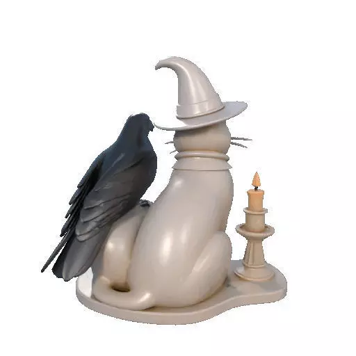 2248Witch Cat Composition Skull Raven Candleholder 3D print model_20