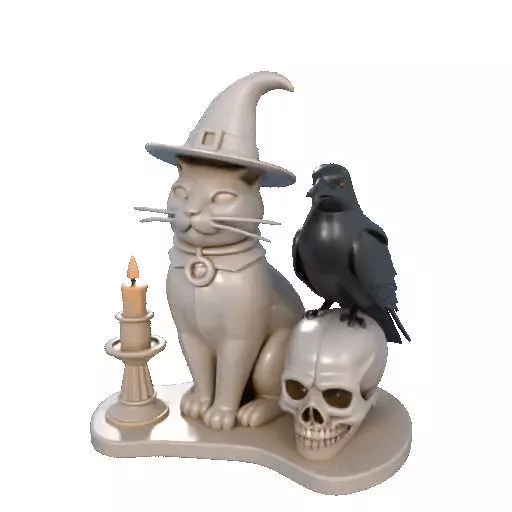 2248Witch Cat Composition Skull Raven Candleholder 3D print model_35