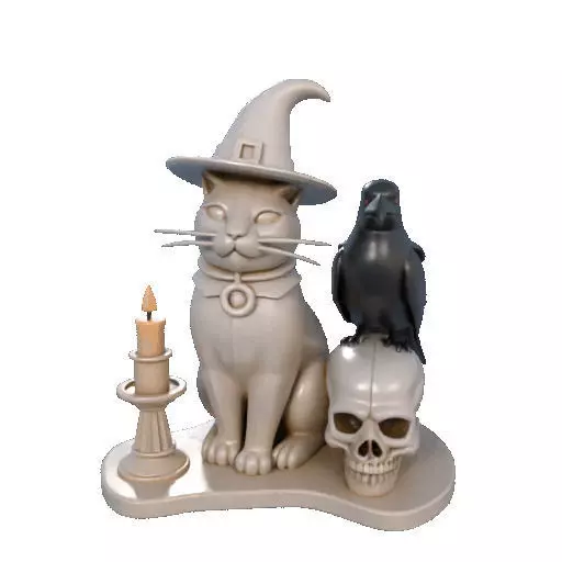 2248Witch Cat Composition Skull Raven Candleholder 3D print model_6