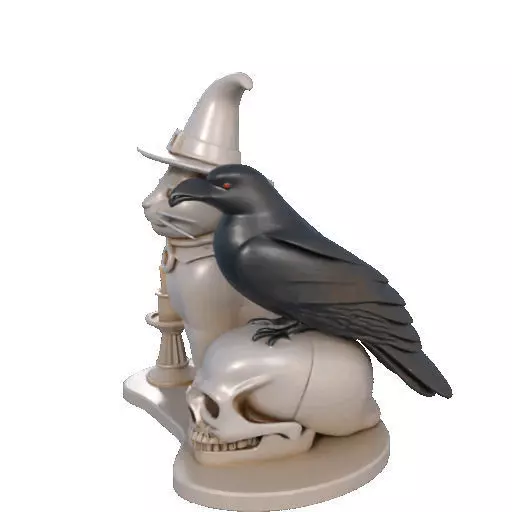 2248Witch Cat Composition Skull Raven Candleholder 3D print model_31