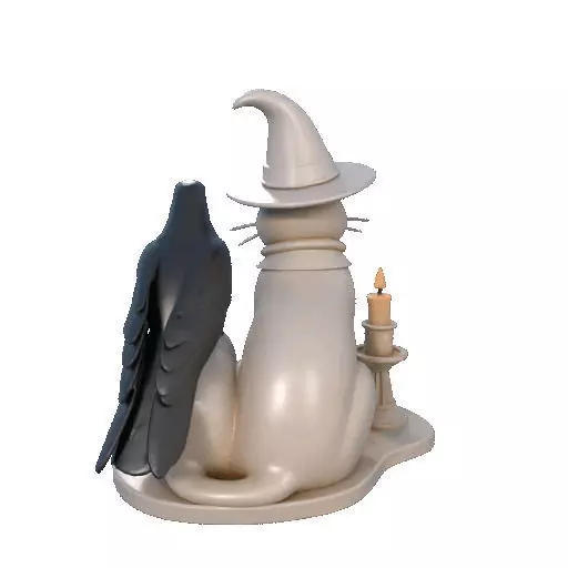 2248Witch Cat Composition Skull Raven Candleholder 3D print model_22