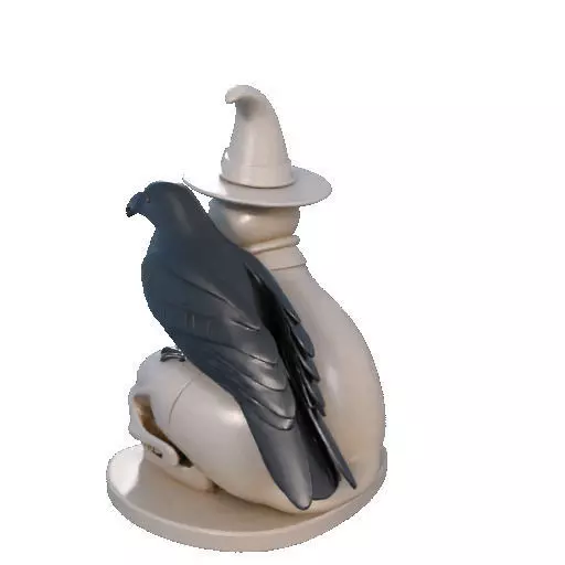 2248Witch Cat Composition Skull Raven Candleholder 3D print model_26