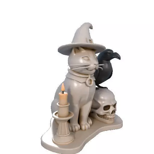 2248Witch Cat Composition Skull Raven Candleholder 3D print model_10