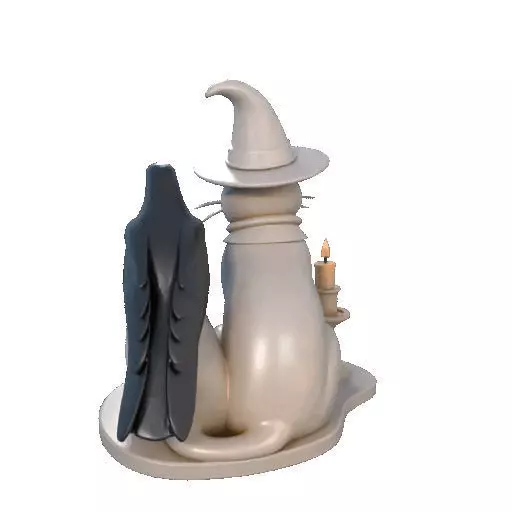 2248Witch Cat Composition Skull Raven Candleholder 3D print model_23