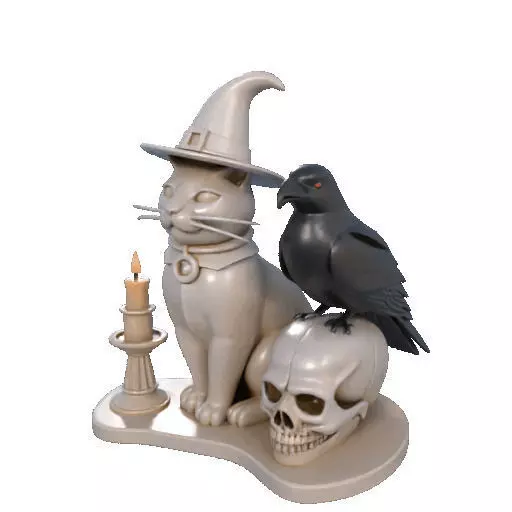 2248Witch Cat Composition Skull Raven Candleholder 3D print model_34