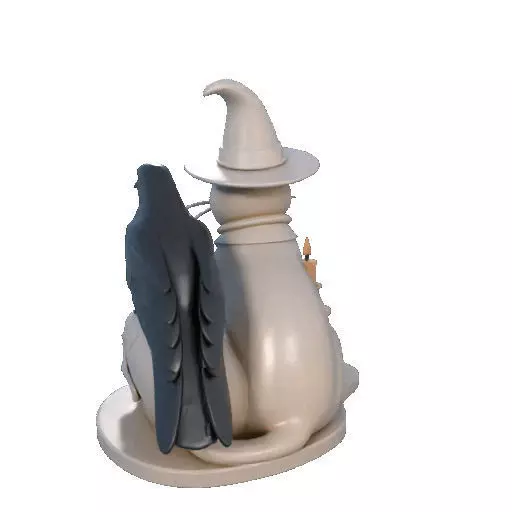 2248Witch Cat Composition Skull Raven Candleholder 3D print model_24