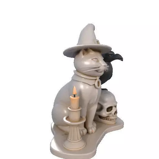 2248Witch Cat Composition Skull Raven Candleholder 3D print model_11