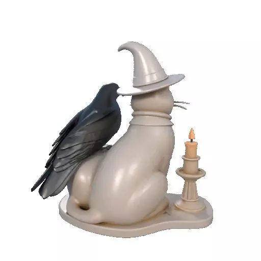 2248Witch Cat Composition Skull Raven Candleholder 3D print model_19