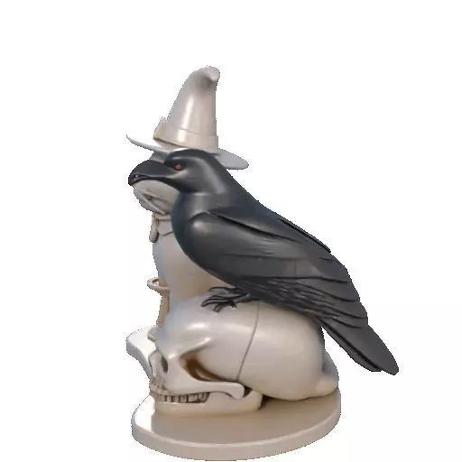 2248Witch Cat Composition Skull Raven Candleholder 3D print model_30