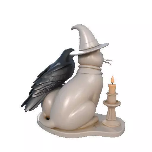 2248Witch Cat Composition Skull Raven Candleholder 3D print model_18