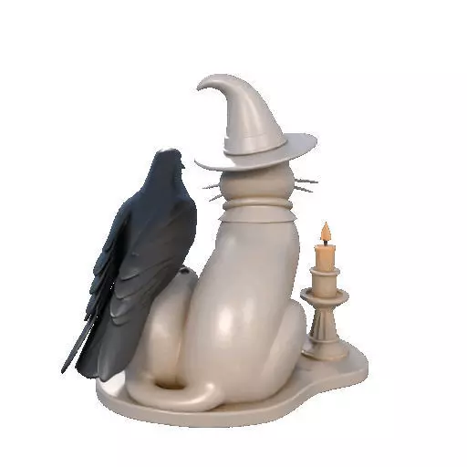 2248Witch Cat Composition Skull Raven Candleholder 3D print model_21