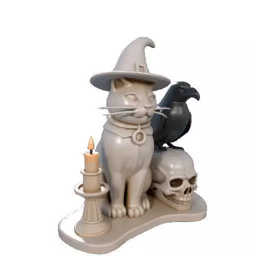 2248Witch Cat Composition Skull Raven Candleholder 3D print model_9