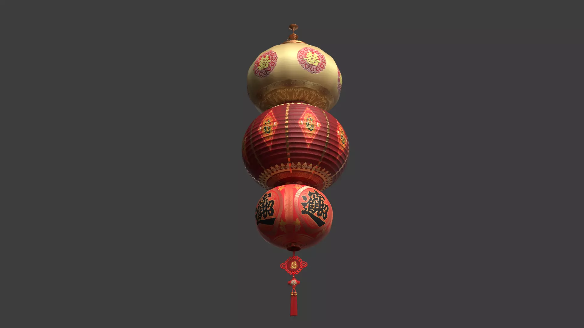 Chinese red lantern Low-poly 3D model_10