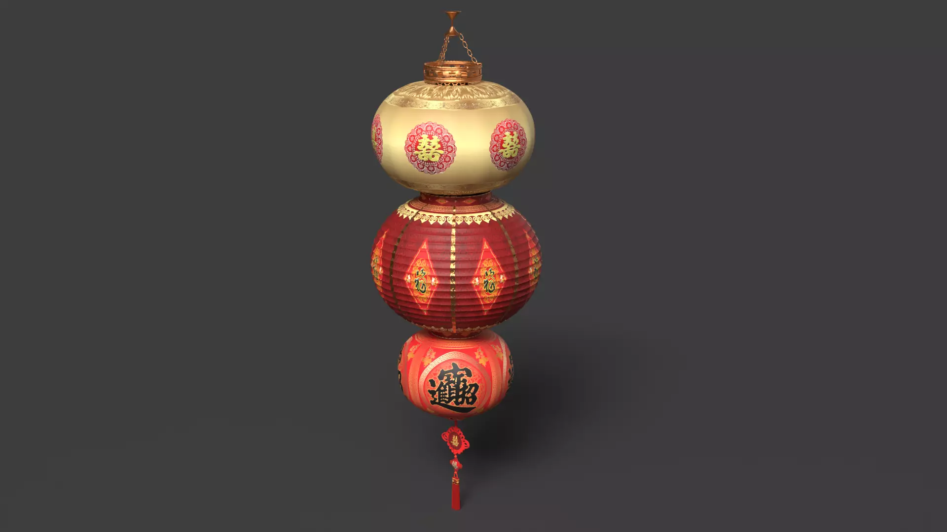 Chinese red lantern Low-poly 3D model_2