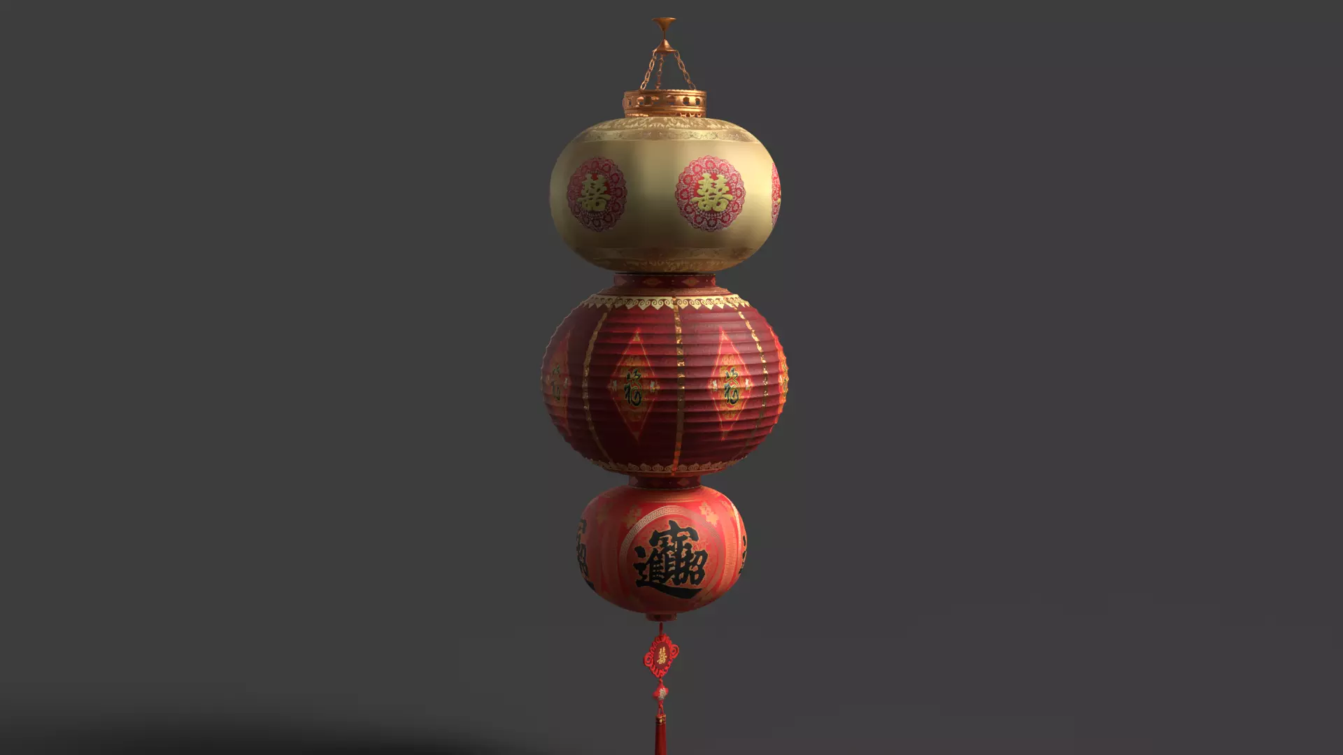 Chinese red lantern Low-poly 3D model_8