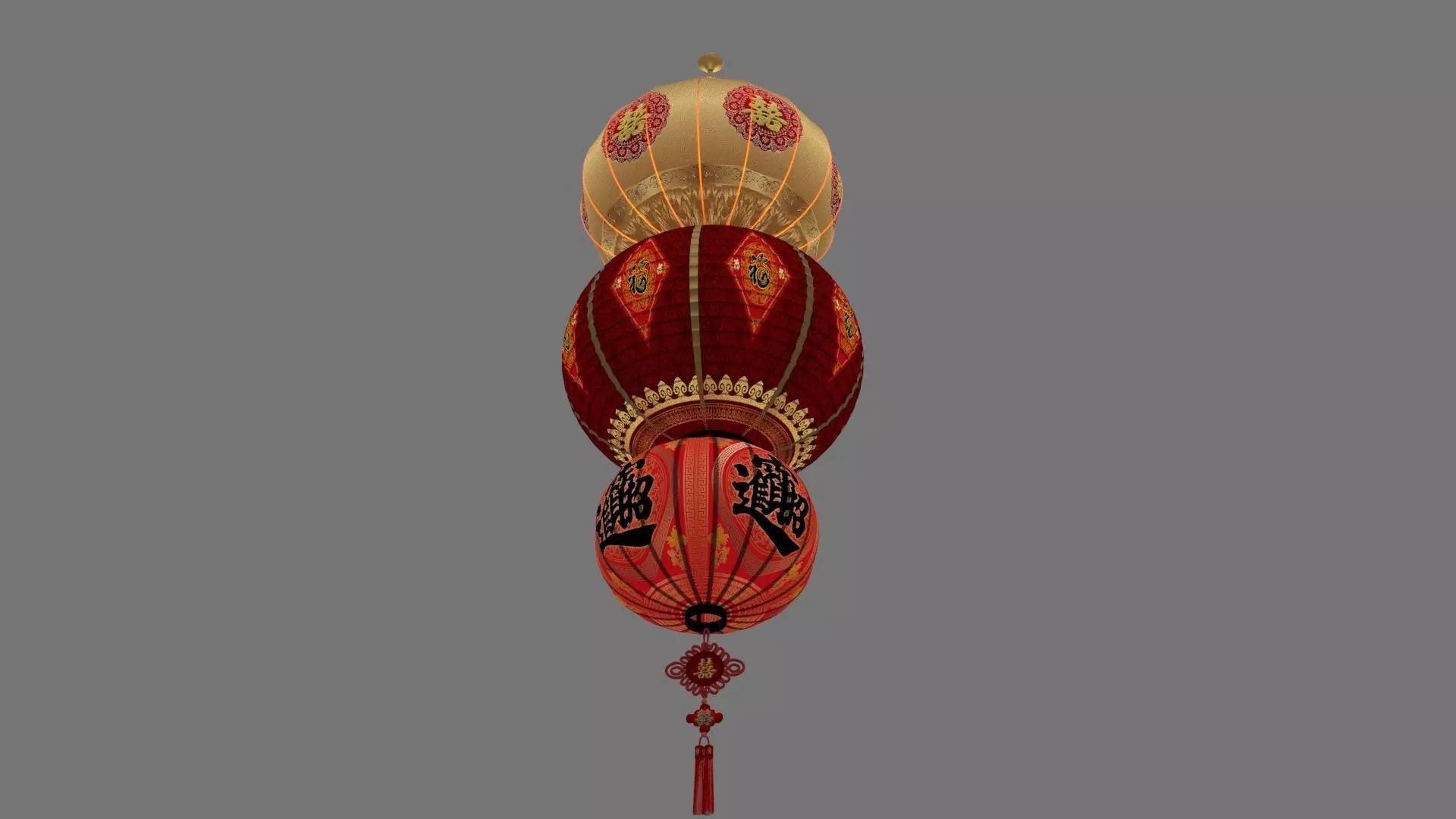 Chinese red lantern Low-poly 3D model_0