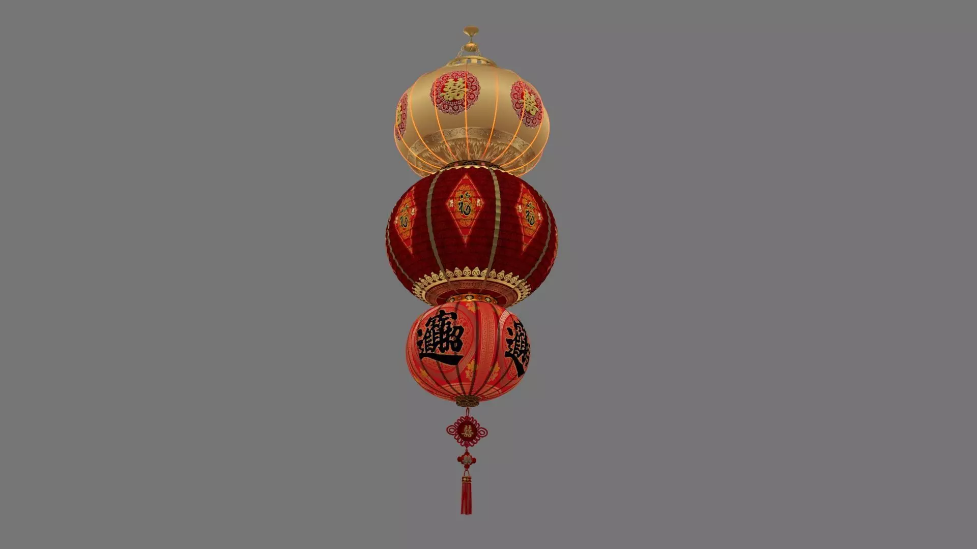 Chinese red lantern Low-poly 3D model_5