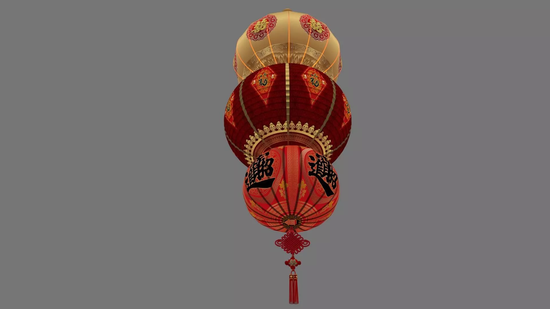 Chinese red lantern Low-poly 3D model_7