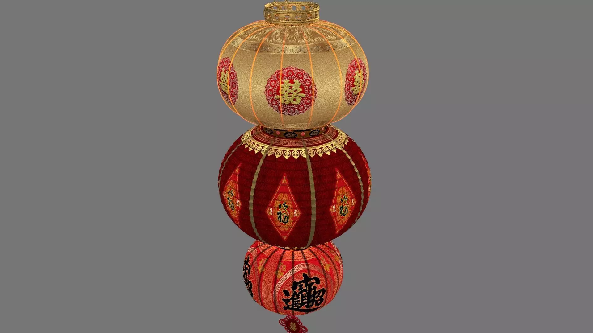 Chinese red lantern Low-poly 3D model_9
