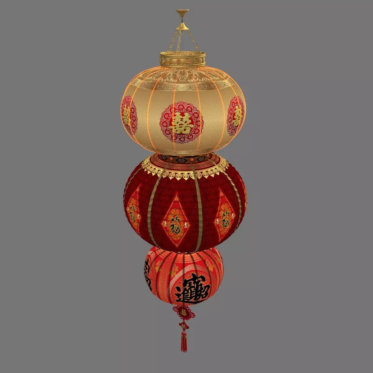 Chinese red lantern Low-poly 3D model_11