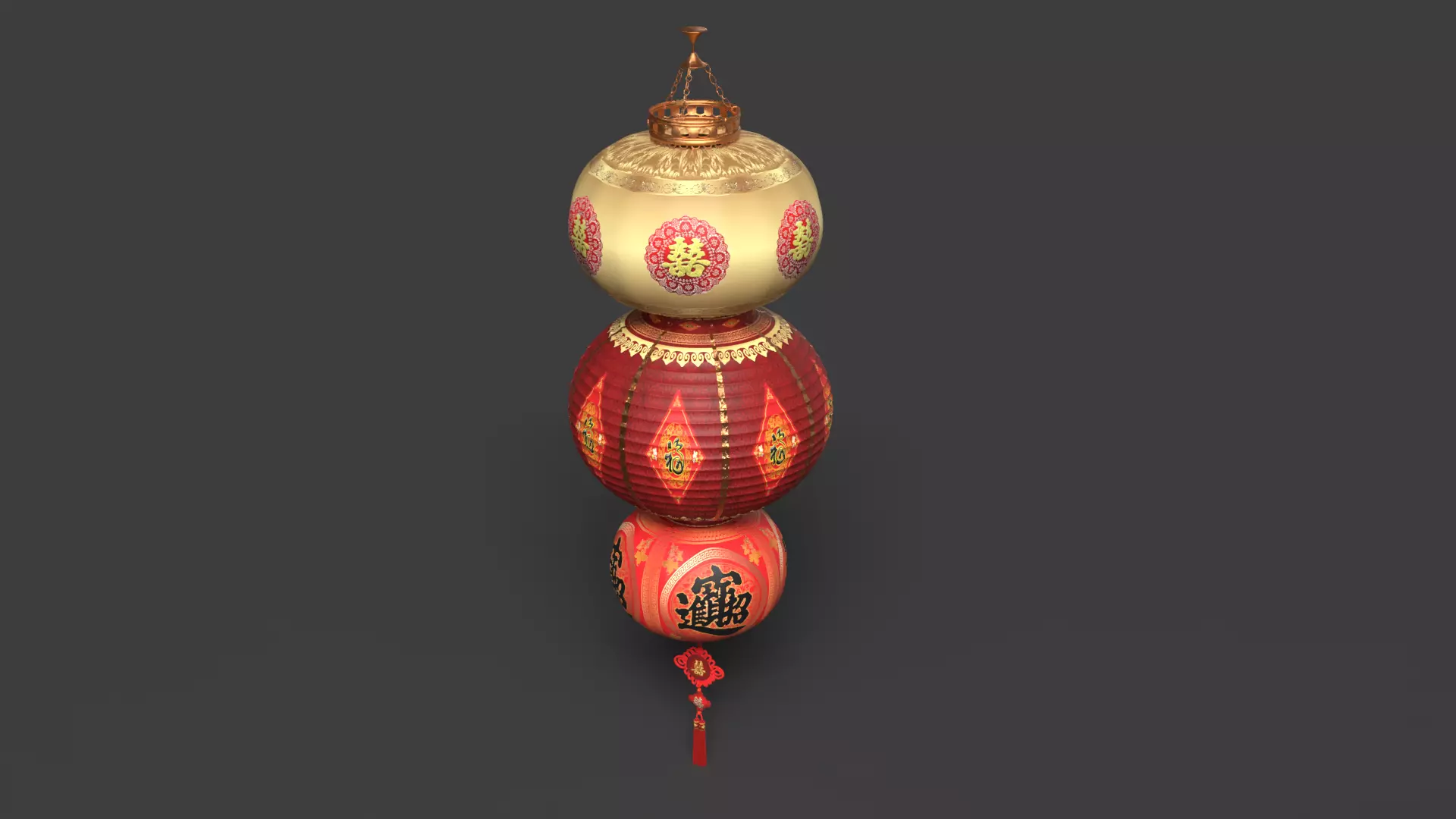 Chinese red lantern Low-poly 3D model_6