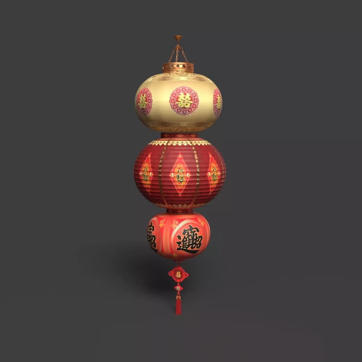 Chinese red lantern Low-poly 3D model_12