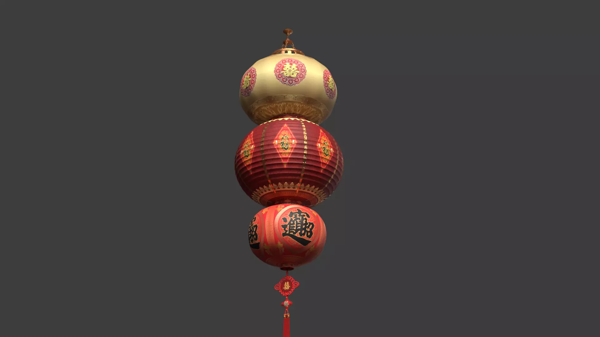 Chinese red lantern Low-poly 3D model_4