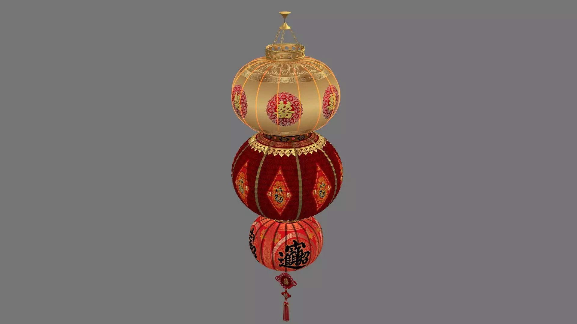 Chinese red lantern Low-poly 3D model_3