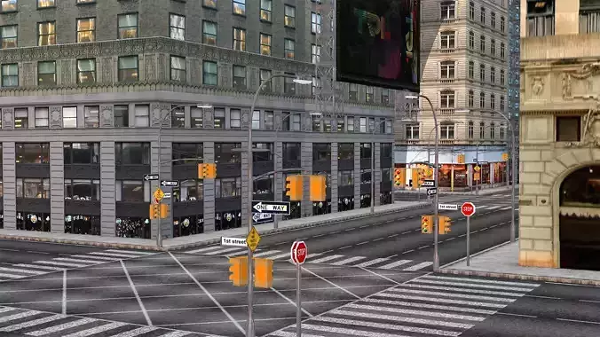 New York Modern City Street X1 3D Model