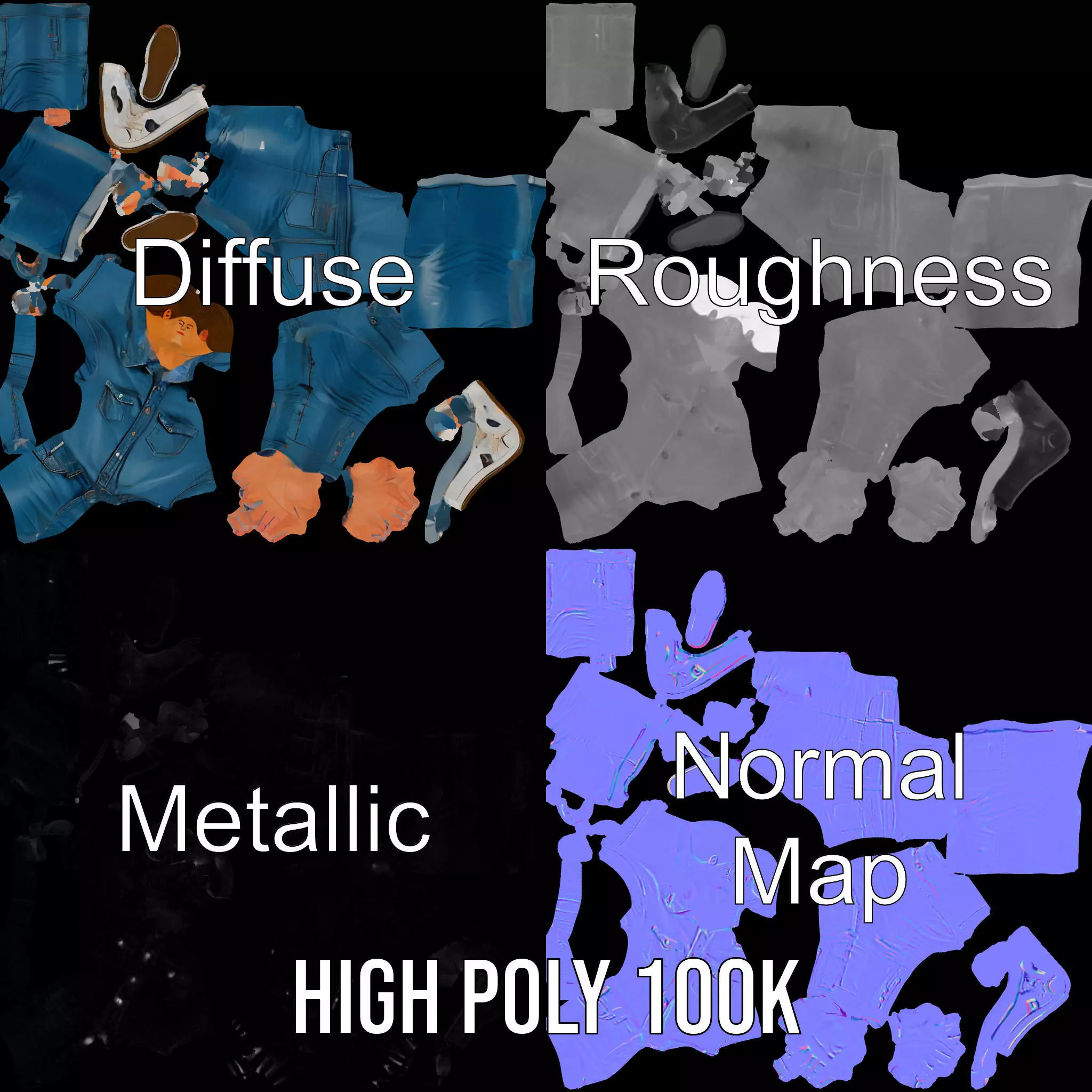 Casual Denim Outfit model pack Low-poly 3D model_3