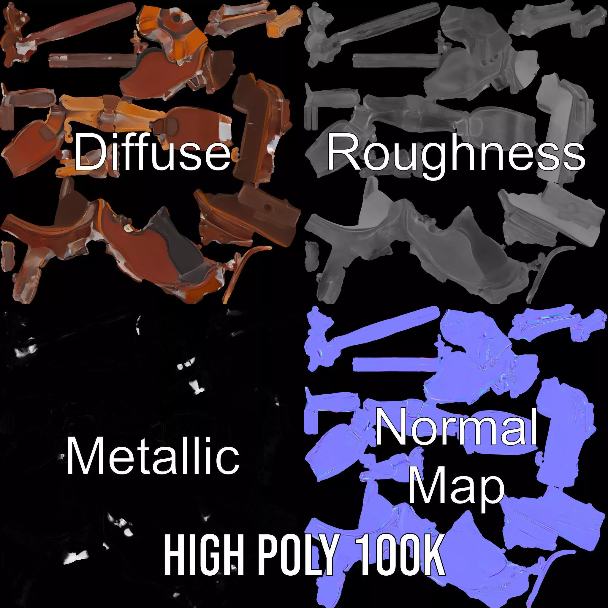 Brown Leather Saddle model pack Low-poly 3D model_3