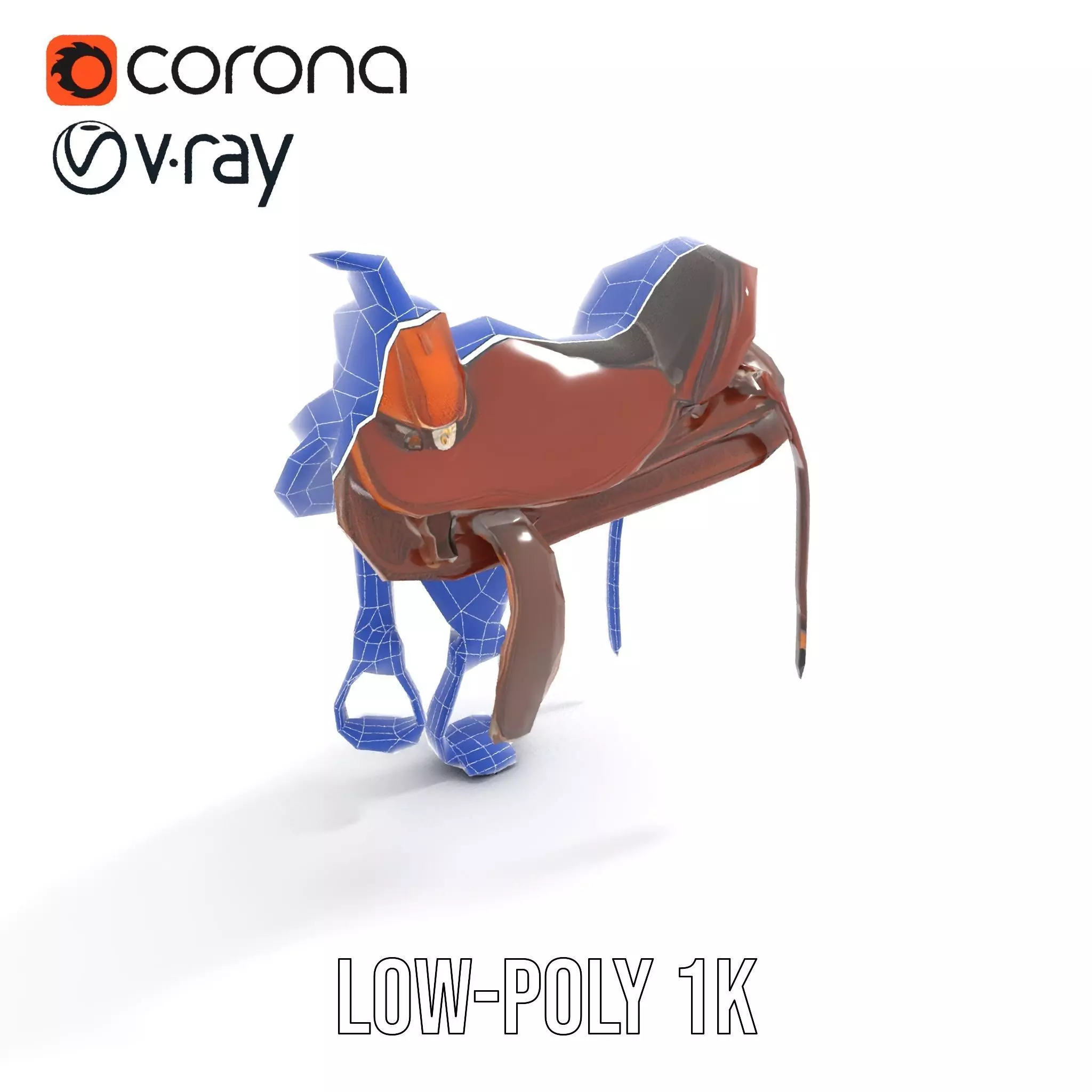Brown Leather Saddle model pack Low-poly 3D model_9