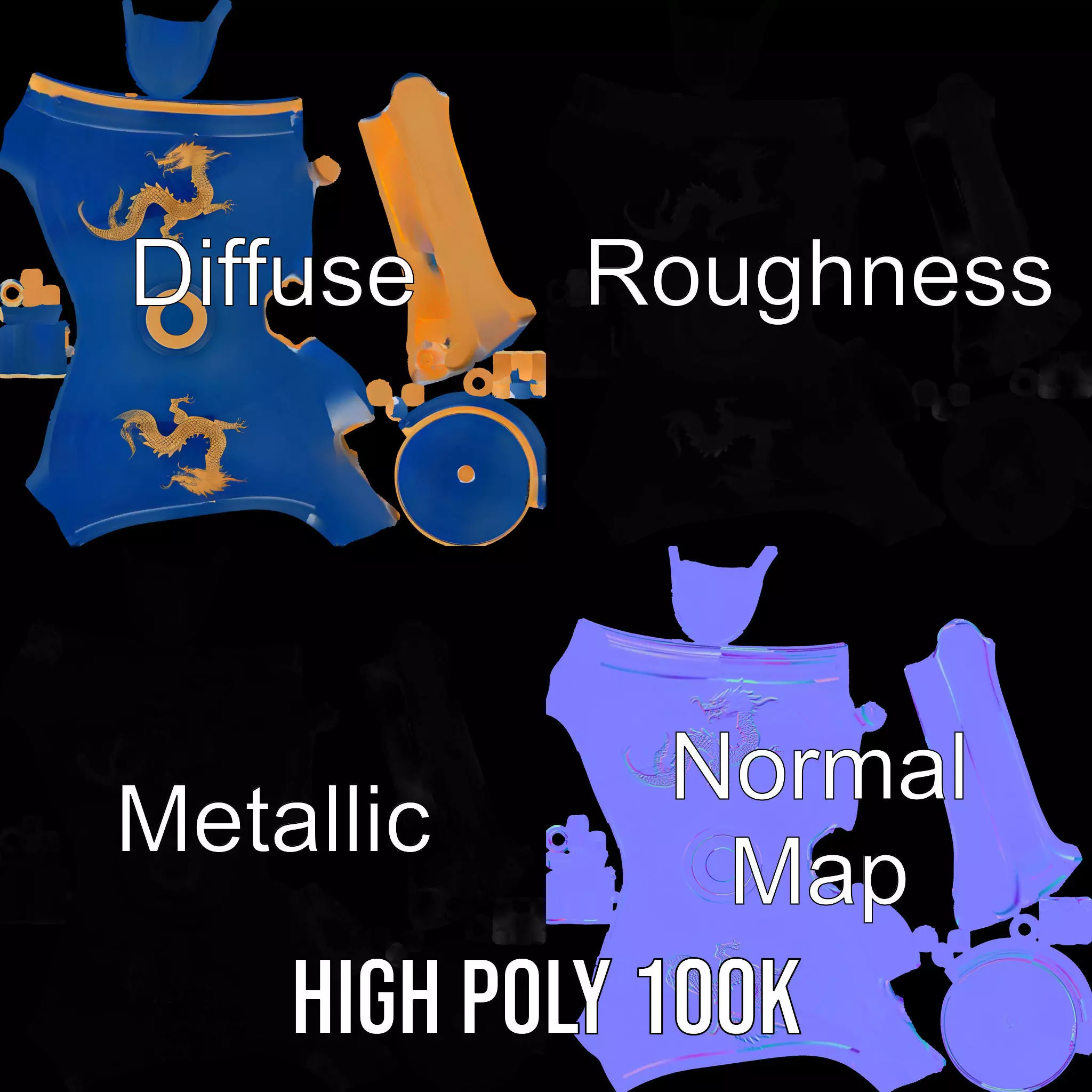 Dragon Porcelain Teapot model pack Low-poly 3D model_3