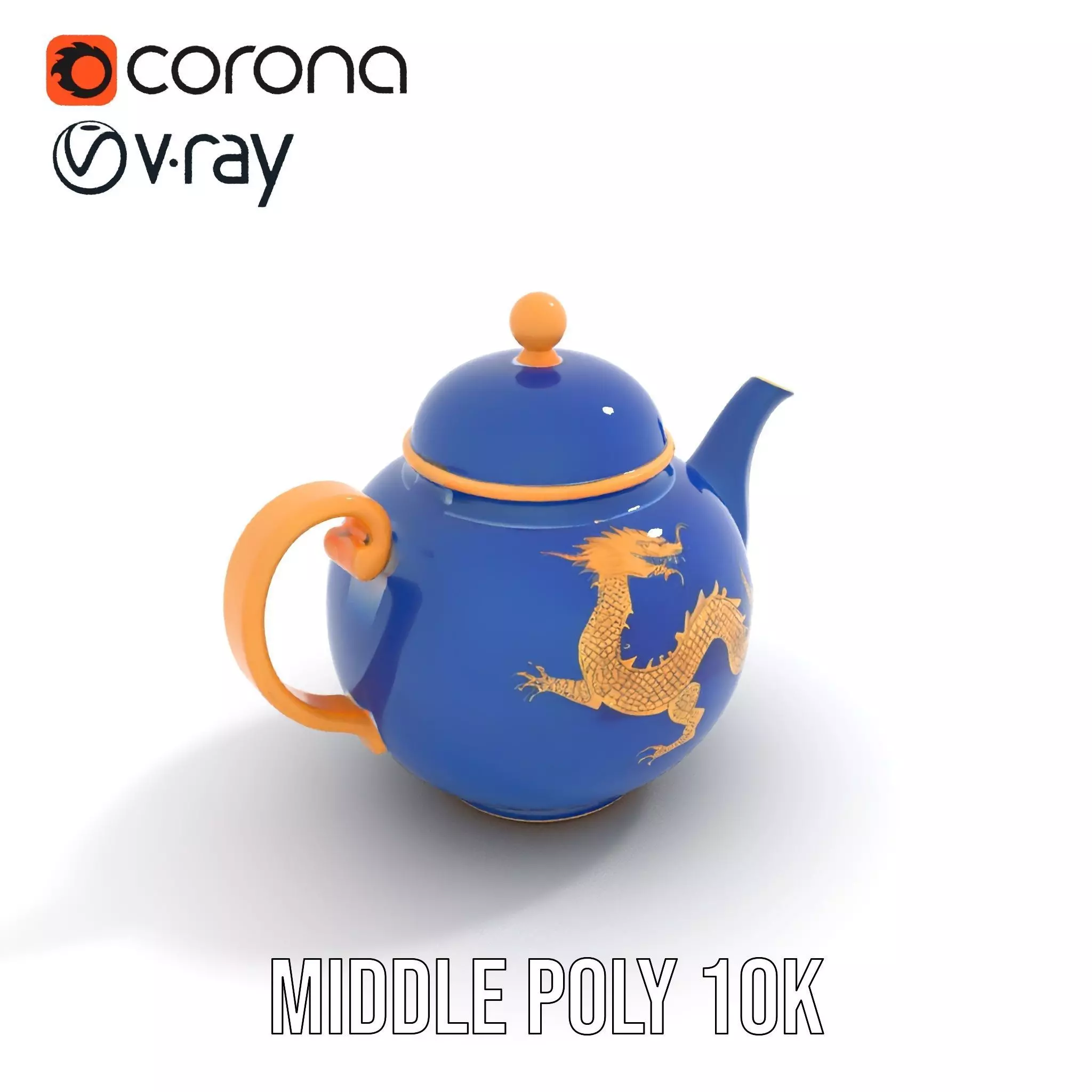 Dragon Porcelain Teapot model pack Low-poly 3D model_6