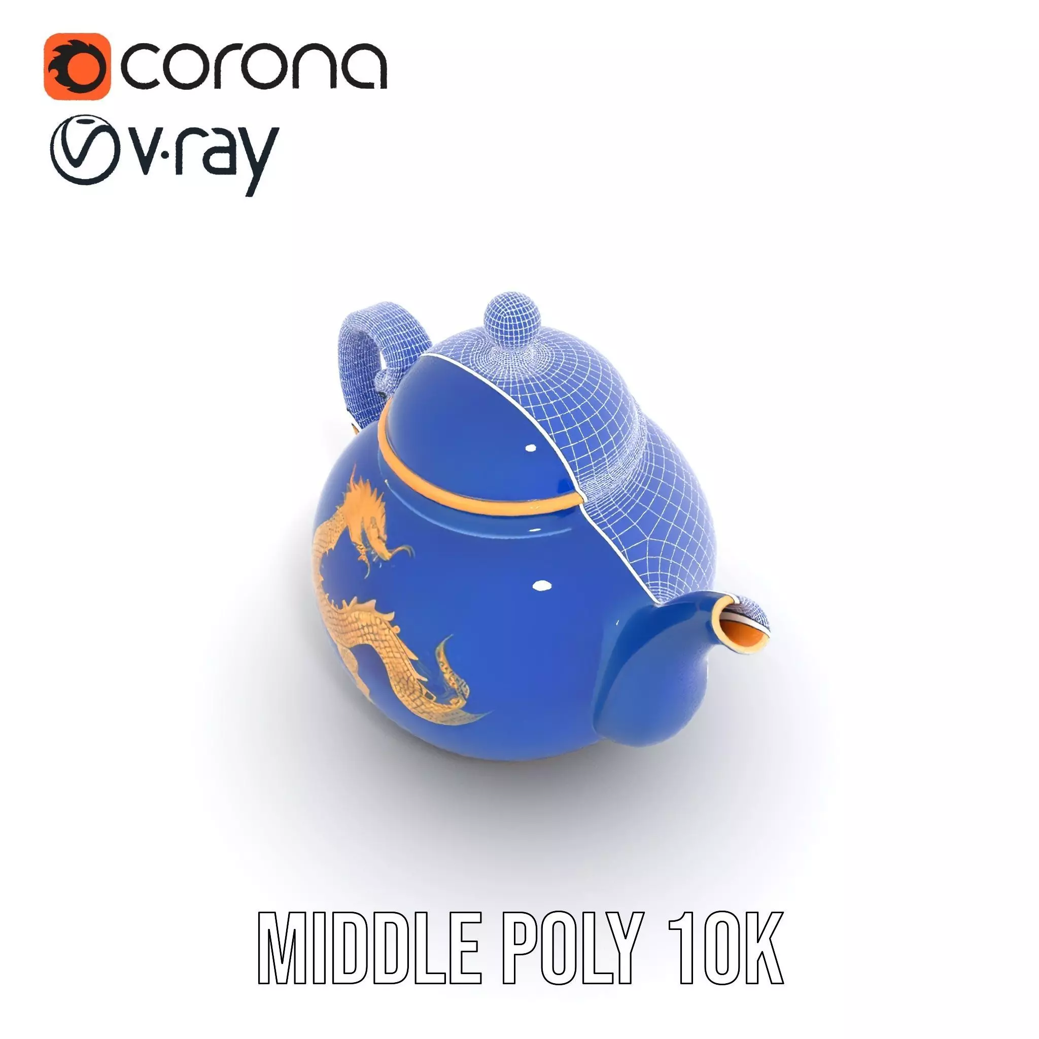 Dragon Porcelain Teapot model pack Low-poly 3D model_16