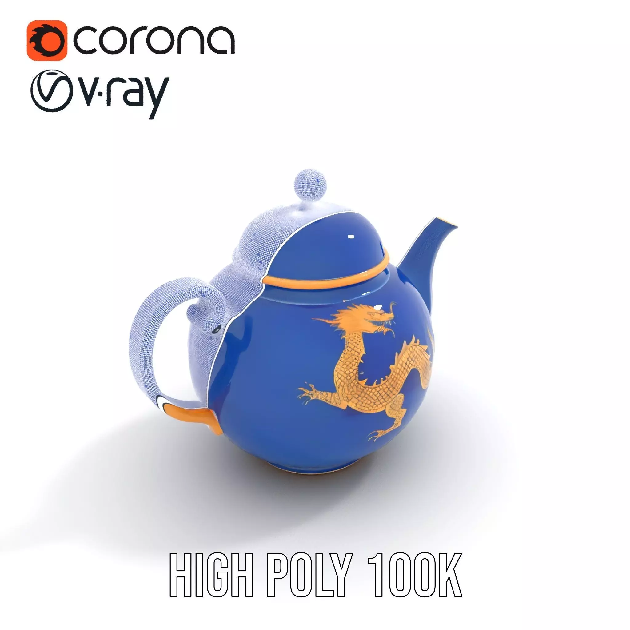 Dragon Porcelain Teapot model pack Low-poly 3D model_33