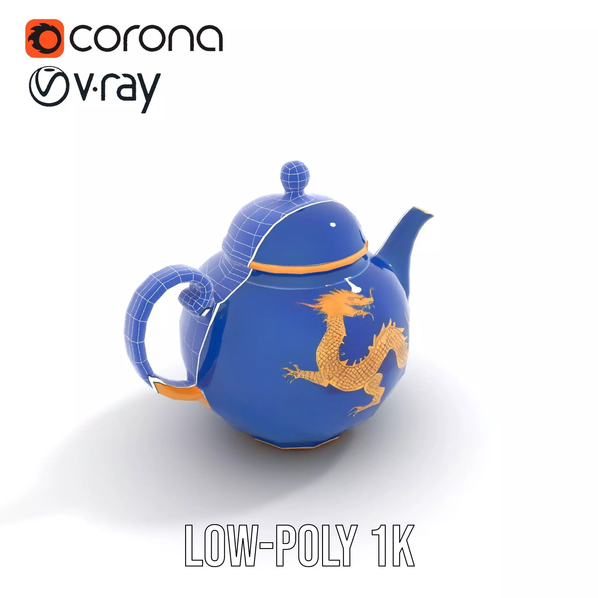 Dragon Porcelain Teapot model pack Low-poly 3D model_28