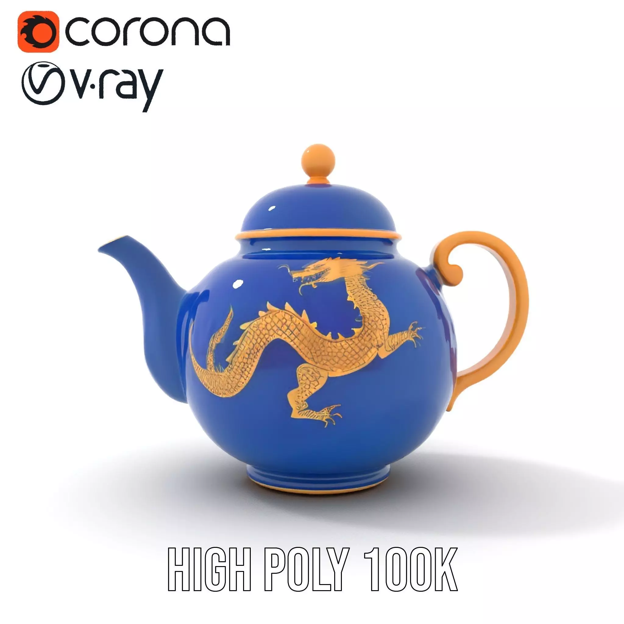 Dragon Porcelain Teapot model pack Low-poly 3D model_15